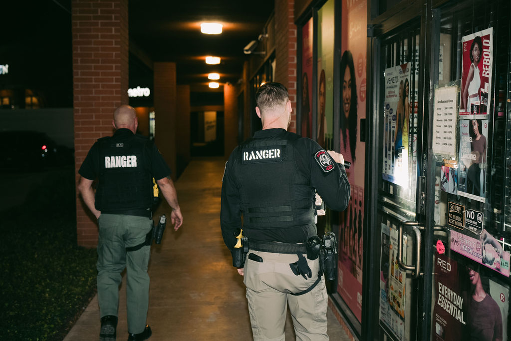 Ranger Protection Agency uniformed officers patrolling a shopping center