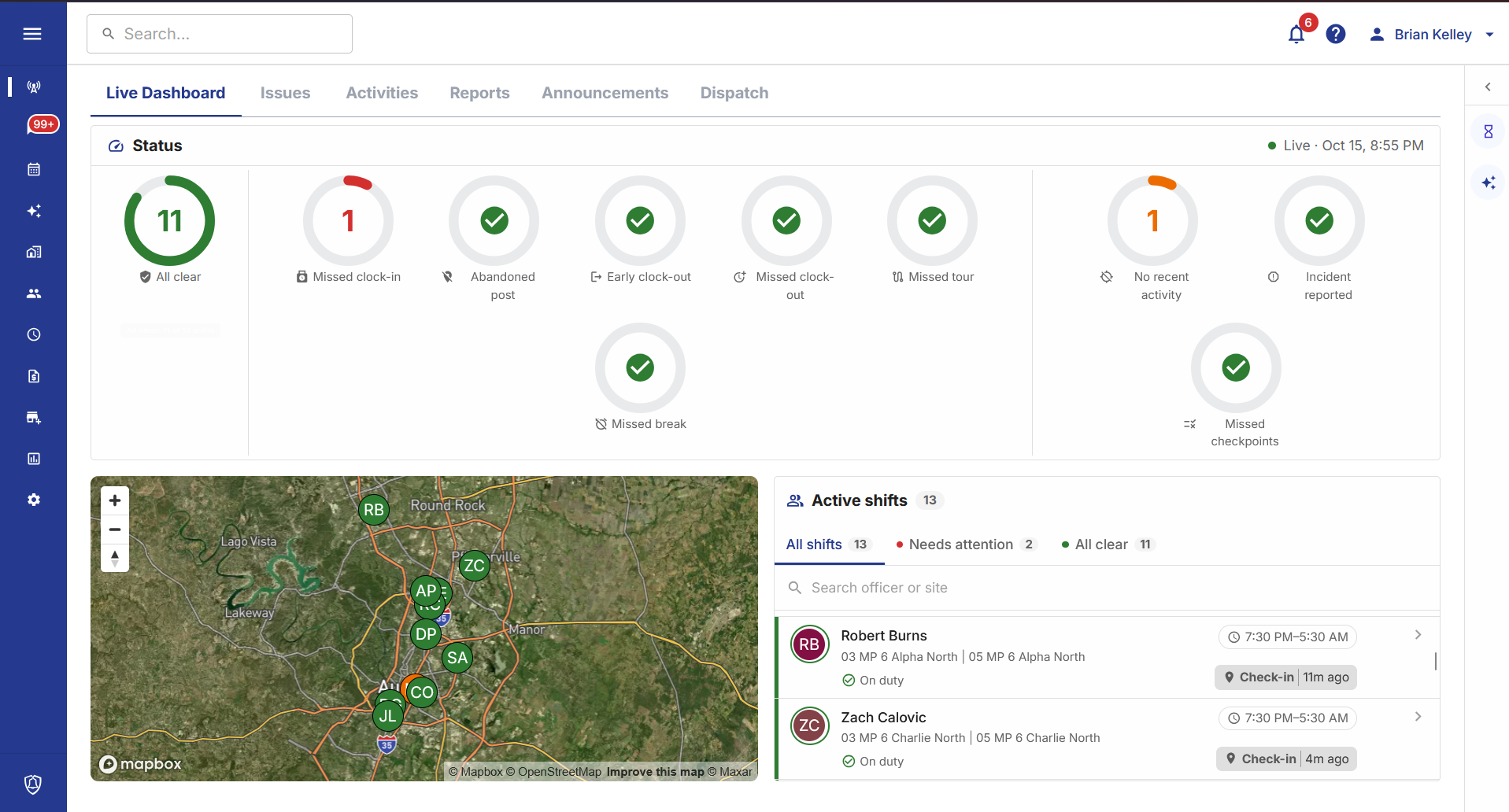 Belfry electronic security reporting dashboard used by Ranger Protection Agency