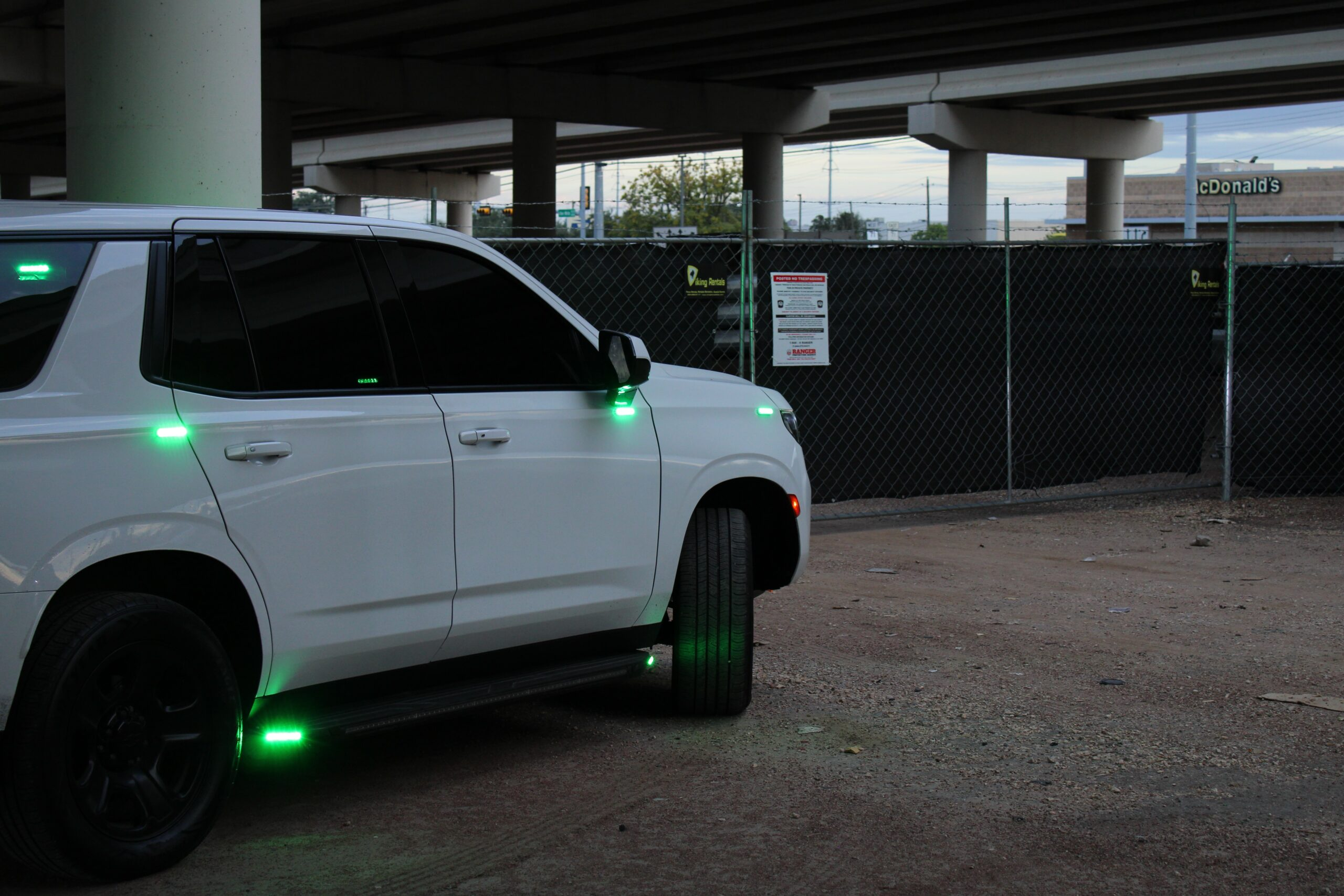 Ranger Protection Agency patrol Tahoe providing security at a construction laydown yard in Austin, Texas